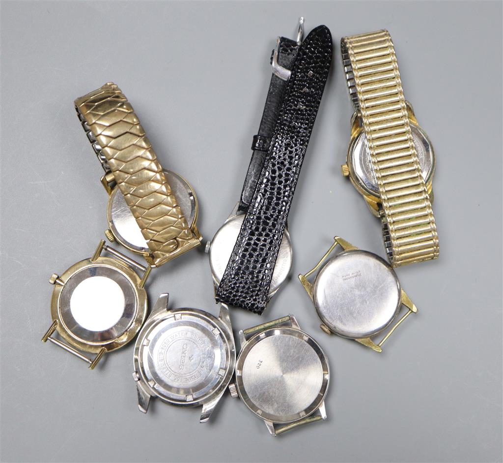 Seven assorted wrist watches including Seiko, Certina and Rotary.